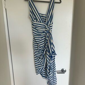 Asymmetrical Blue and White Striped Dress